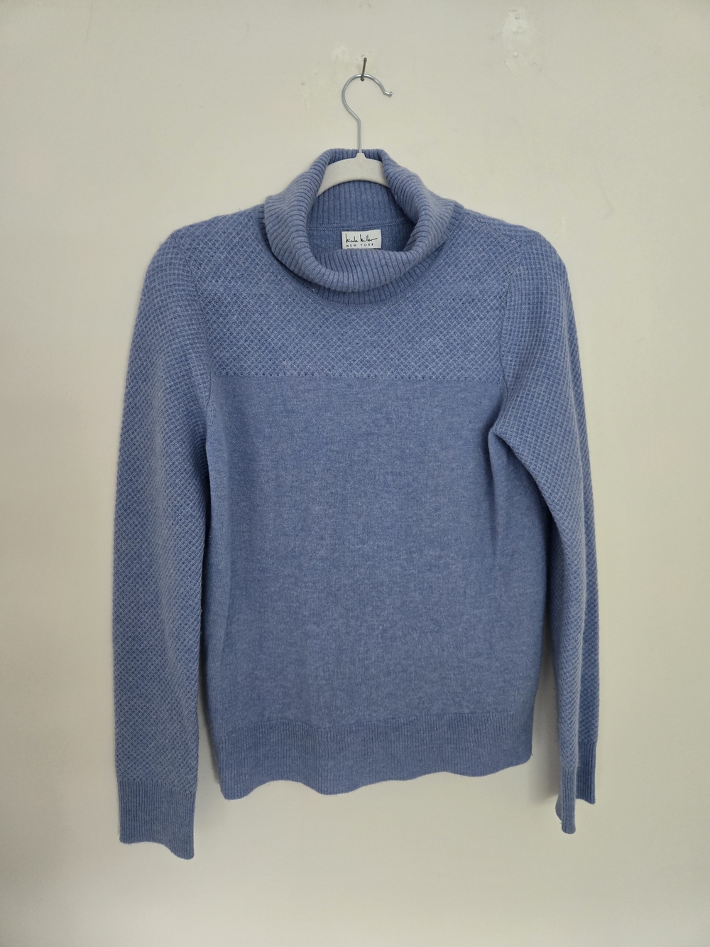 Nicole Miller Light Blue 100% Cashmere Cowl Neck Turtleneck Sweater Normcore M